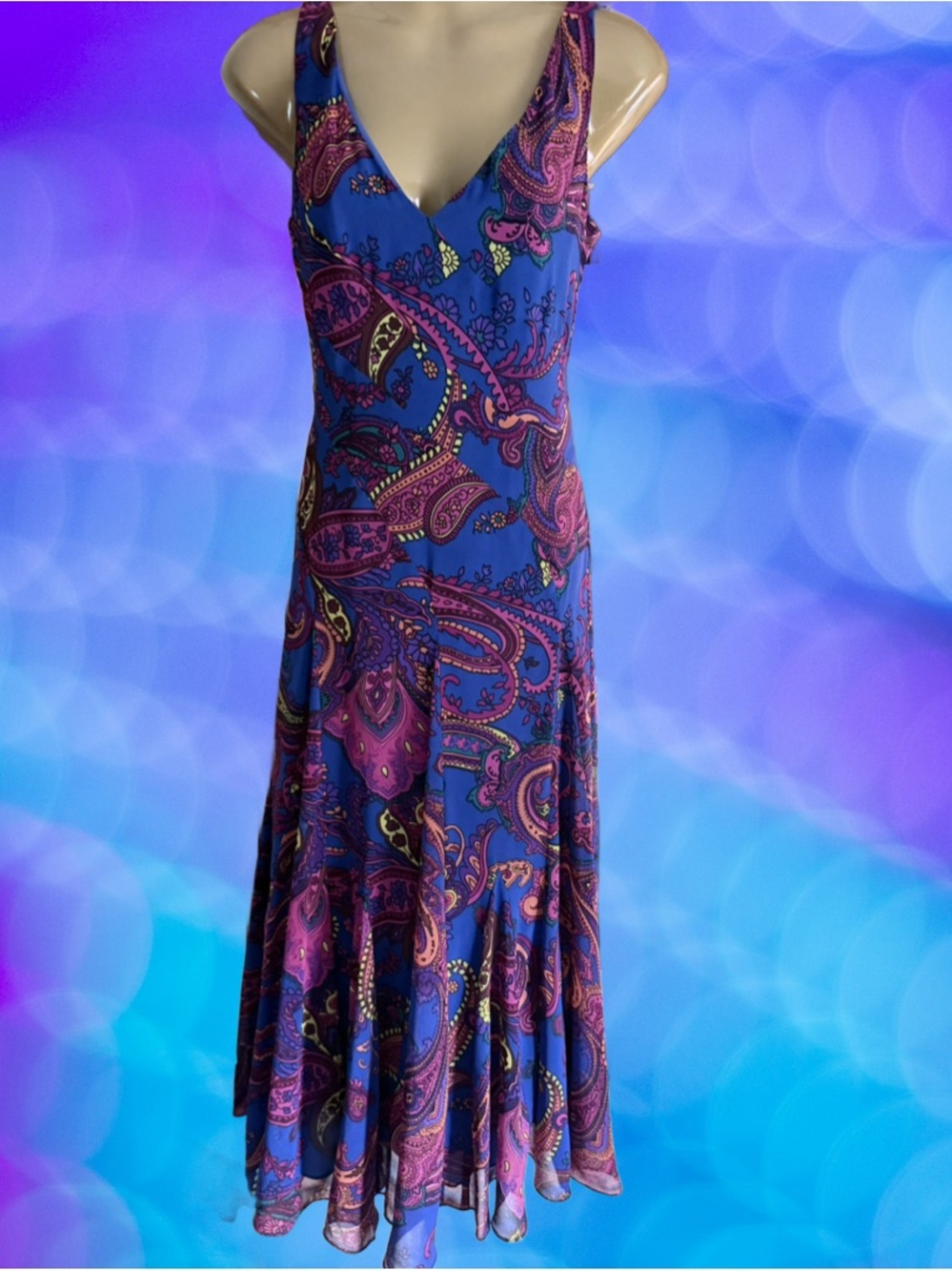 NWT Jones New York Blue Maxi Dress Beautiful Fit & Flare Size 6 Retail $138.